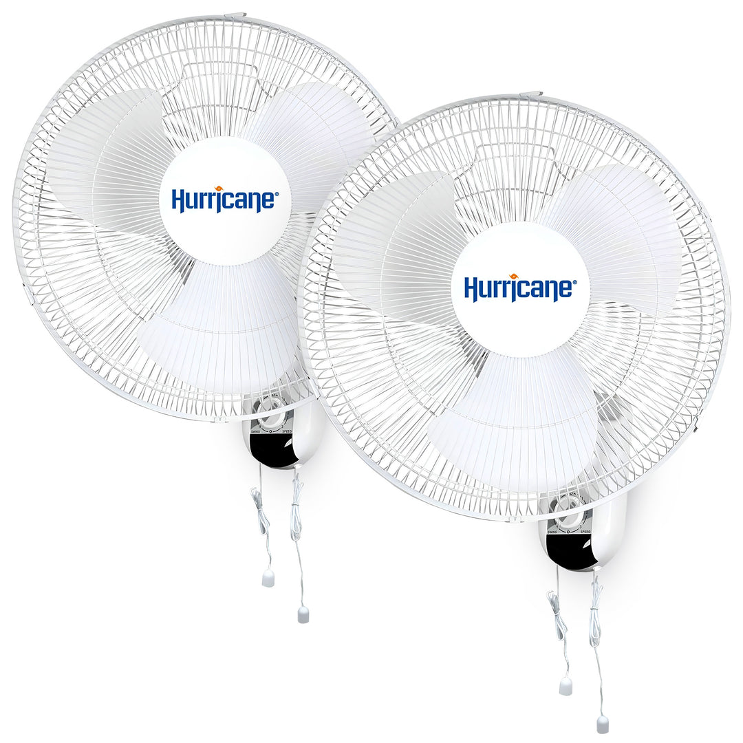 Hurricane Classic 16 Inch 90 Degree Oscillating 3 Speed Wall Fan, White (2 Pack)