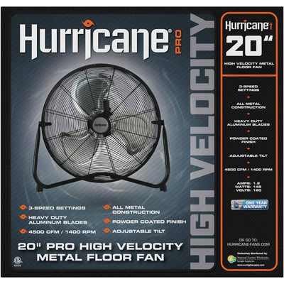 Hurricane Pro 20 Inch 3 Speed High Velocity Metal Floor Fan, Black (2 Pack) - VMInnovations