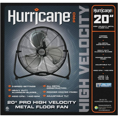Hurricane Pro 20 Inch 3 Speed High Velocity Metal Floor Fan, Black (2 Pack)