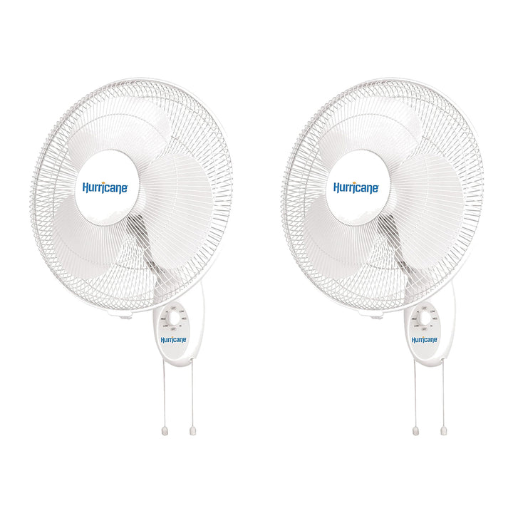 Hurricane Supreme 16 Inch 90 Degree Oscillating 3 Speed Wall Fan, White (2 Pack)