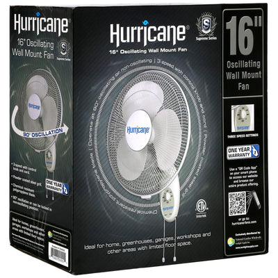 Hurricane Supreme 16 Inch 90 Degree Oscillating 3 Speed Wall Fan, White (2 Pack)