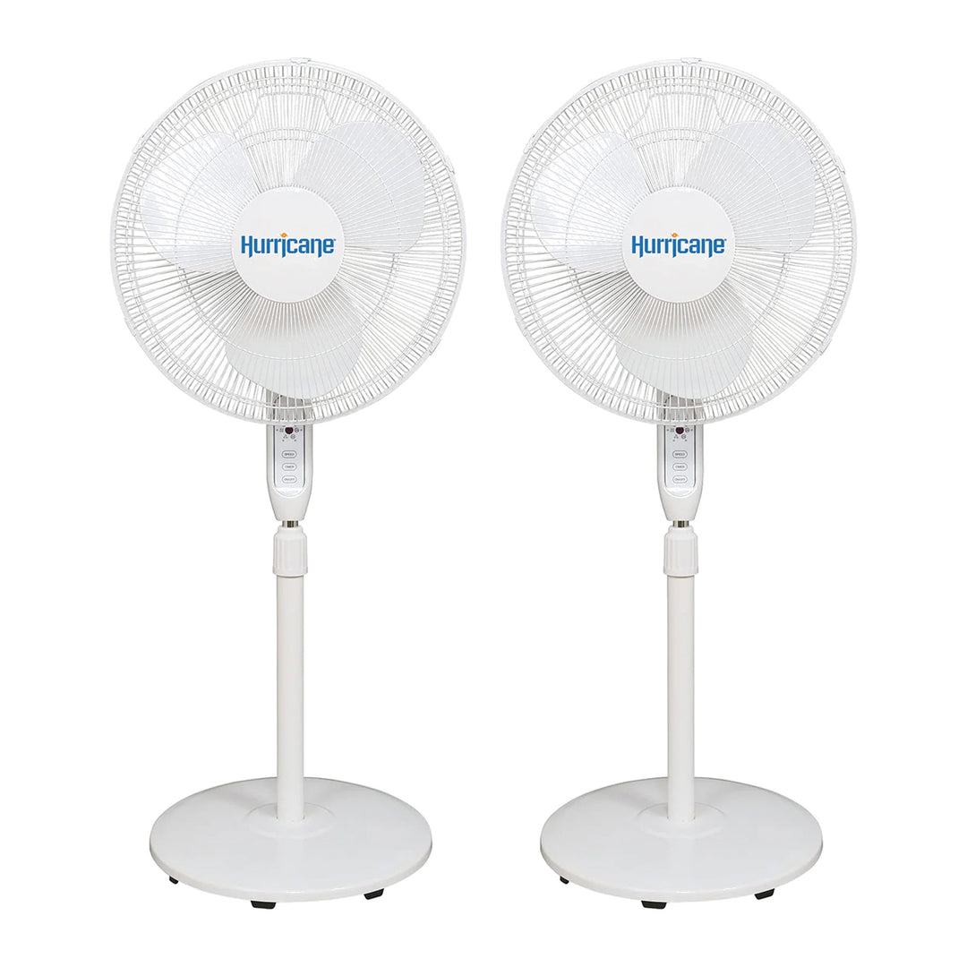 Hurricane Supreme 16 Inch 3 Speed Oscillating Stand Pedestal Fan, 2-Pack, White