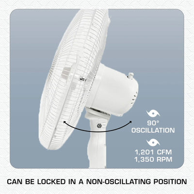 Hurricane Supreme 16 Inch 3 Speed Oscillating Stand Pedestal Fan, 2-Pack, White - VMInnovations