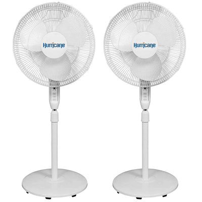 Hurricane Supreme 16 Inch 3 Speed Oscillating Stand Pedestal Fan, 2-Pack, White - VMInnovations