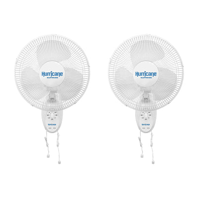Hurricane Supreme 12 Inch Oscillating 3 Speed Portable Wall Mount Fan, 2 Pack - VMInnovations