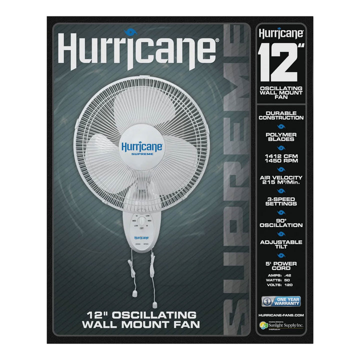 Hurricane Supreme 12 Inch Oscillating 3 Speed Portable Wall Mount Fan, 2 Pack