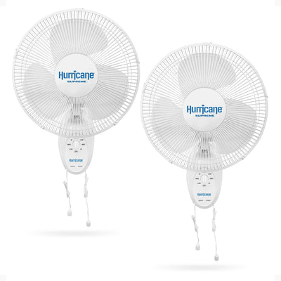 Hurricane Supreme 12 Inch Oscillating 3 Speed Portable Wall Mount Fan, 2 Pack