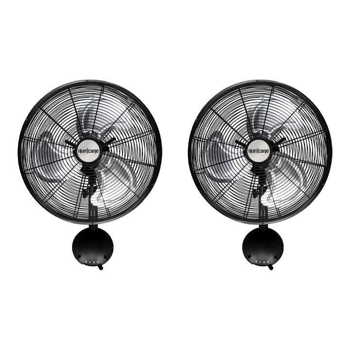 Hurricane 16 Inch Pro High Velocity Oscillating Metal Wall Fan, Black (2 Pack)