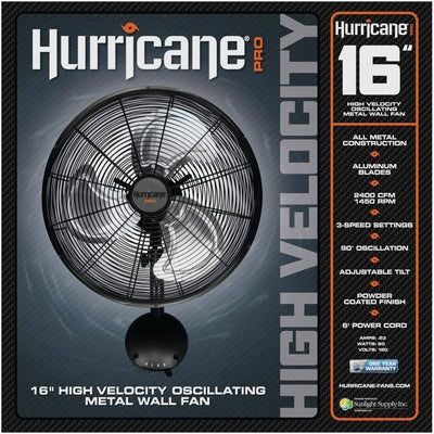 Hurricane 16 Inch Pro High Velocity Oscillating Metal Wall Fan, Black (2 Pack)