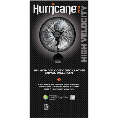 Hurricane 16 Inch Pro High Velocity Oscillating Metal Wall Fan, Black (2 Pack)