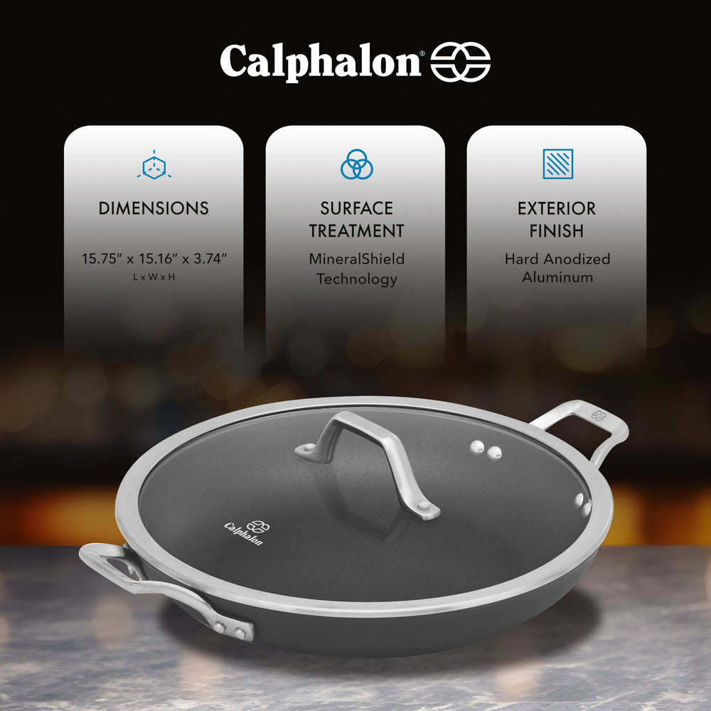 Calphalon Premier Space Saving 12 Inch Hard Anodized Nonstick Everyday Pan w/Lid - VMInnovations