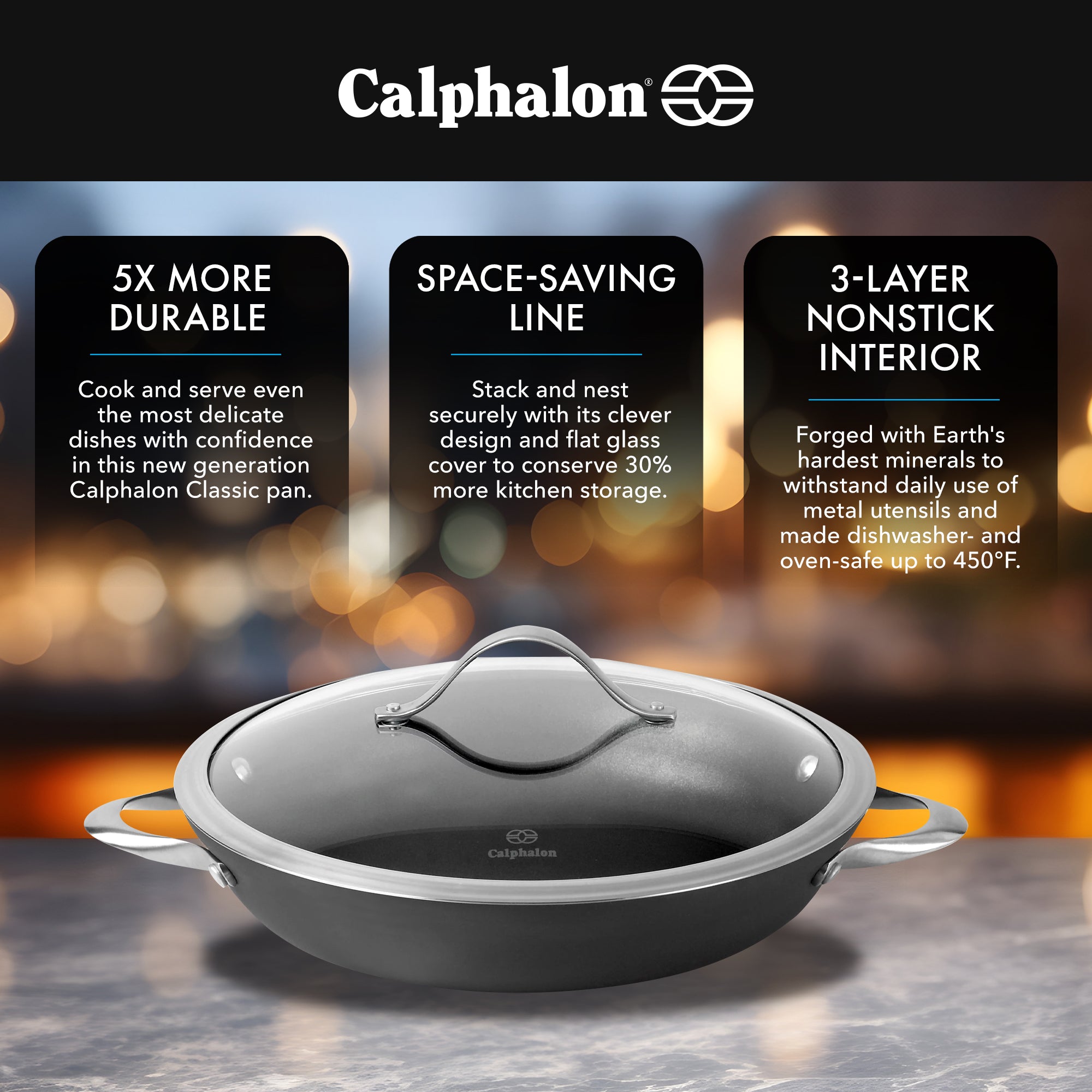 Calphalon Premier Space Saving 12 Inch Hard Anodized Nonstick Everyday Pan w/Lid - VMInnovations