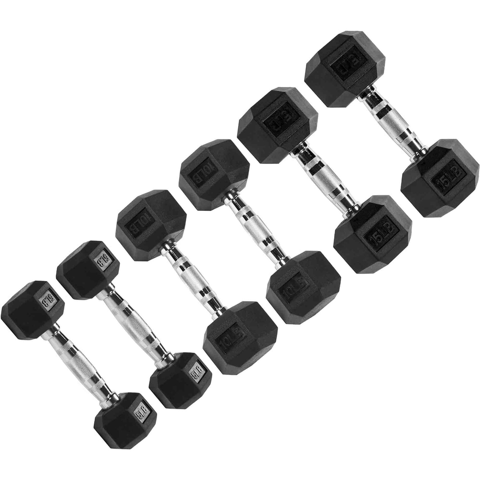 Signature Fitness Hex Dumbbells Strength Workout Equipment Set of 5, 10 & 15 lbs - VMInnovations