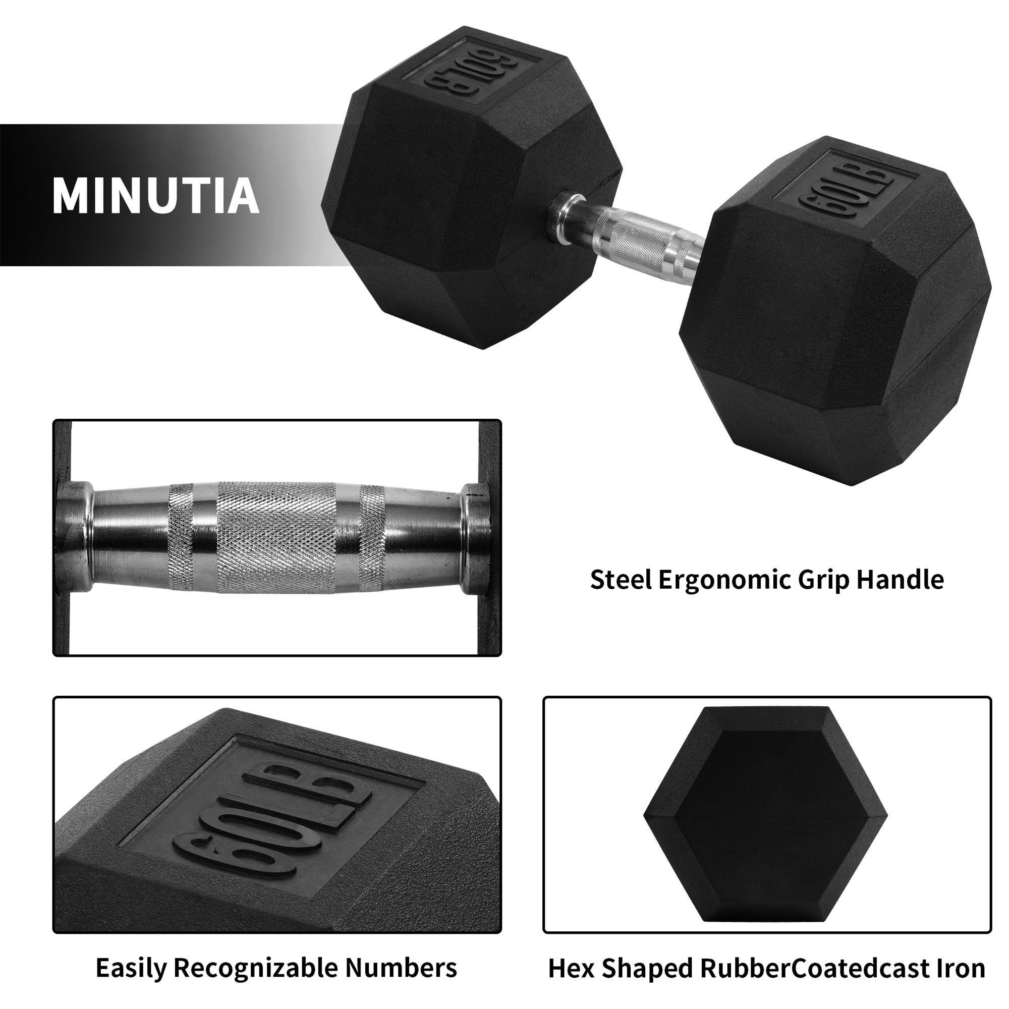 Signature Fitness Hex Single Dumbbell Strength Training Workout Equipment, 60 lb - VMInnovations