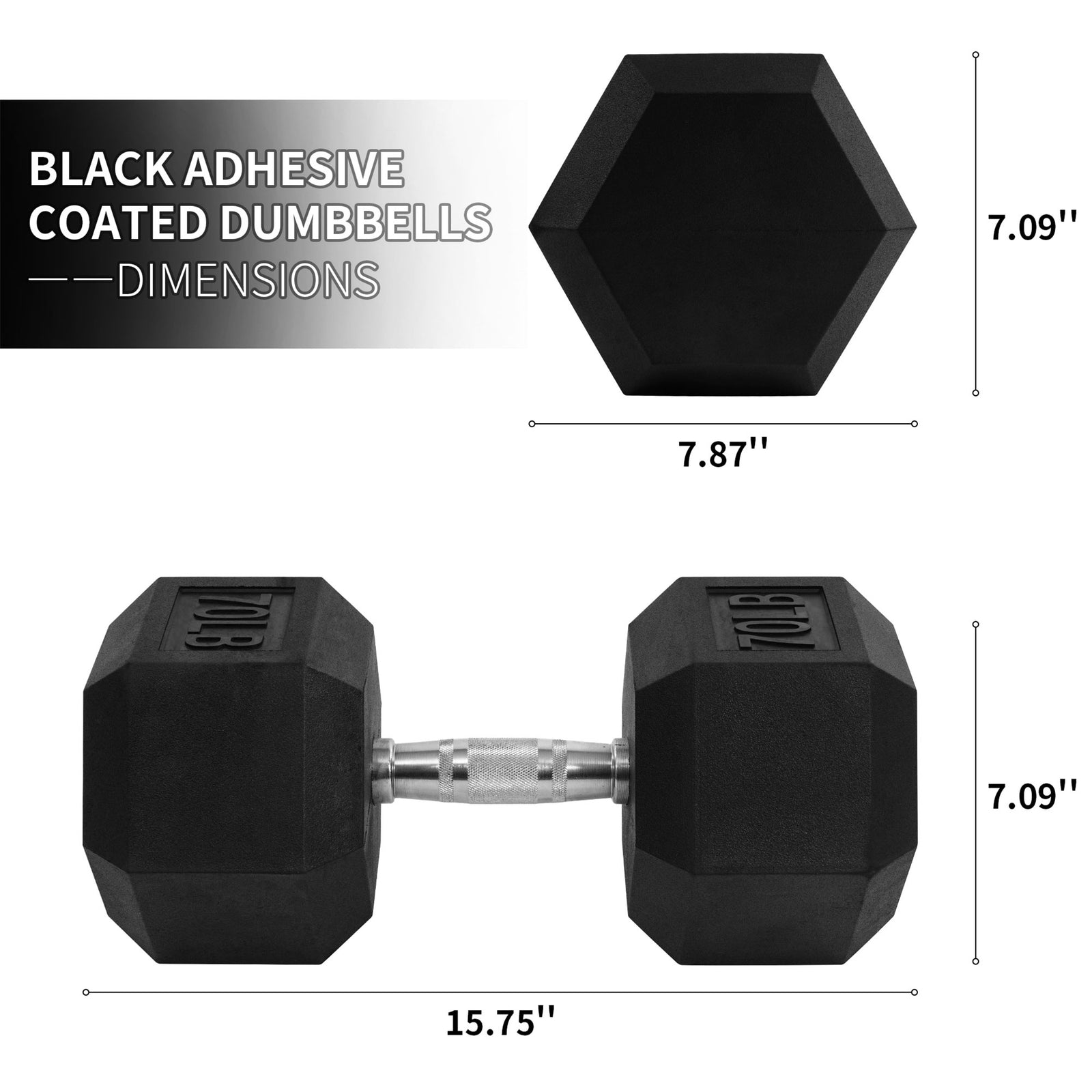 Signature Fitness Hex Single Dumbbell Strength Training Workout Equipment, 70 lb - VMInnovations