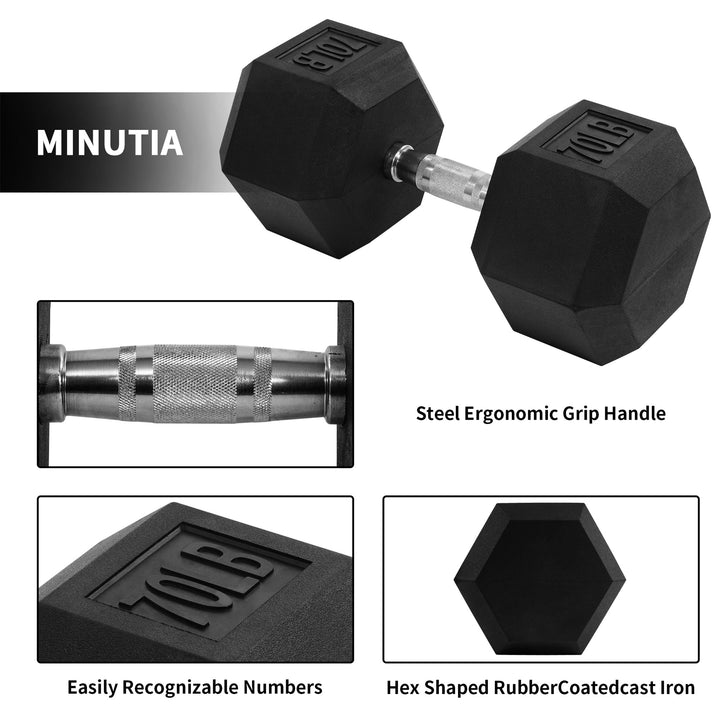 Signature Fitness Hex Single Dumbbell Strength Training Workout Equipment, 70 lb