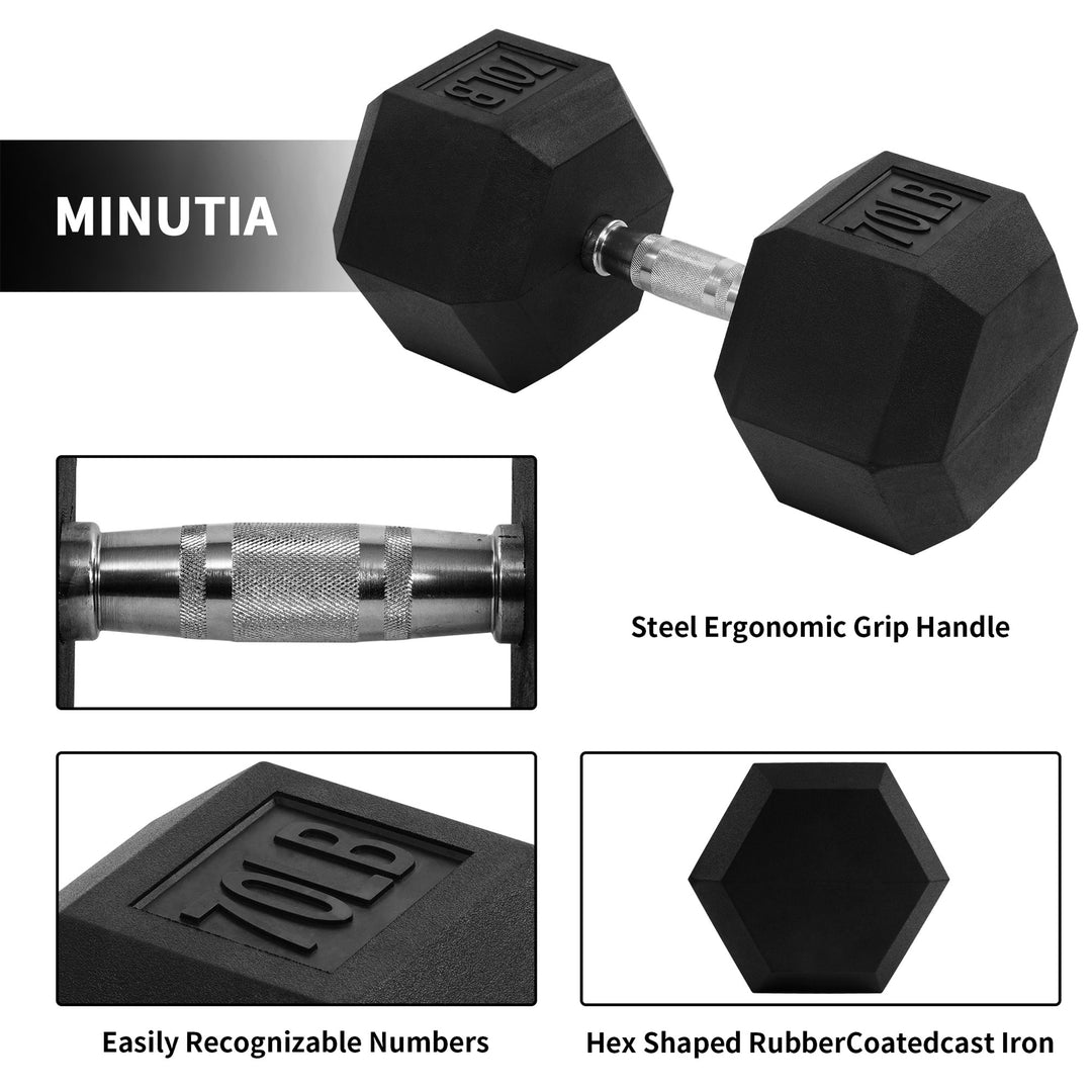 Signature Fitness Hex Single Dumbbell Training Workout Equipment, 70 lb (Used)