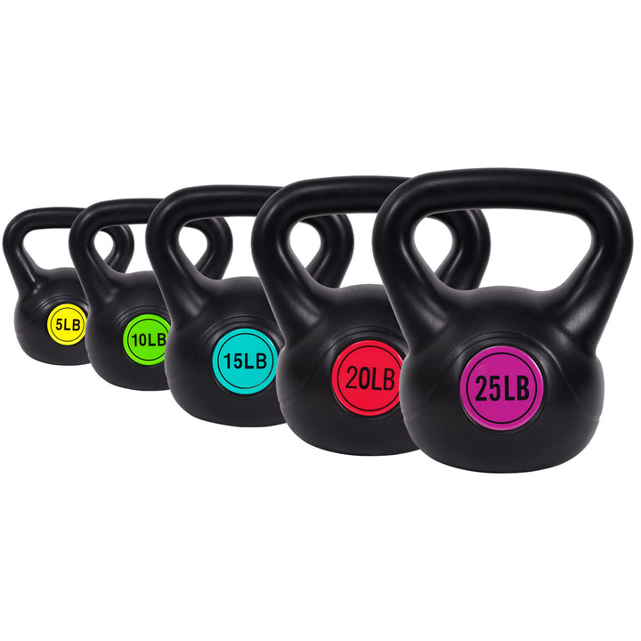 Sporzon! Wide Grip Kettle Bell Strength Training Weight Set, 5, 10, 15, 20, 25lb