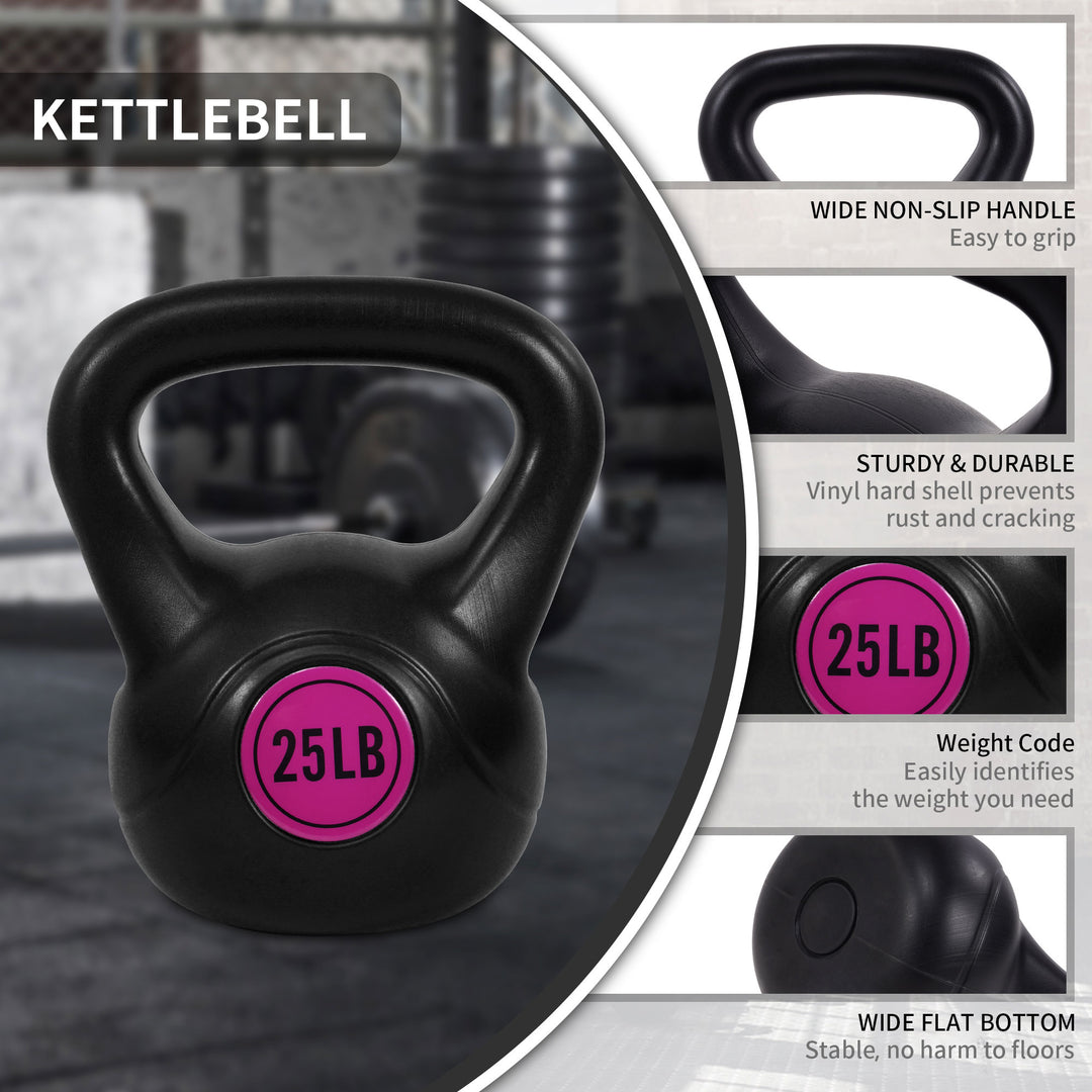 Sporzon! Wide Grip Kettle Bell Strength Training Weight Set, 5, 10, 15, 20, 25lb