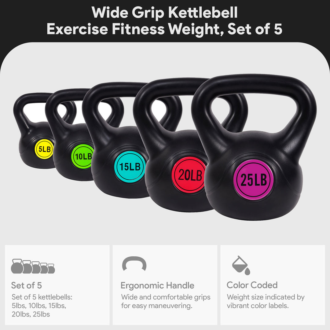 Sporzon! Wide Grip Kettle Bell Strength Training Weight Set, 5, 10, 15, 20, 25lb