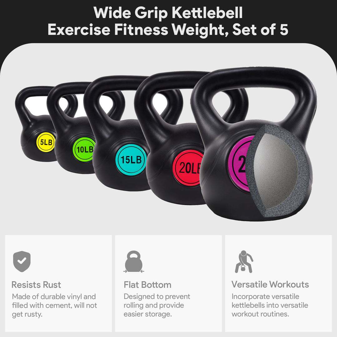 Sporzon! Wide Grip Kettle Bell Strength Training Weight Set, 5, 10, 15, 20, 25lb