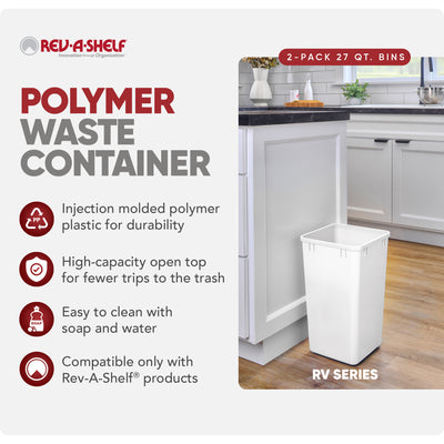 Rev-A-Shelf Polymer Replacement 27 qt. Trash Bin, White, 2 Pack, RV-1024-11-2 - VMInnovations
