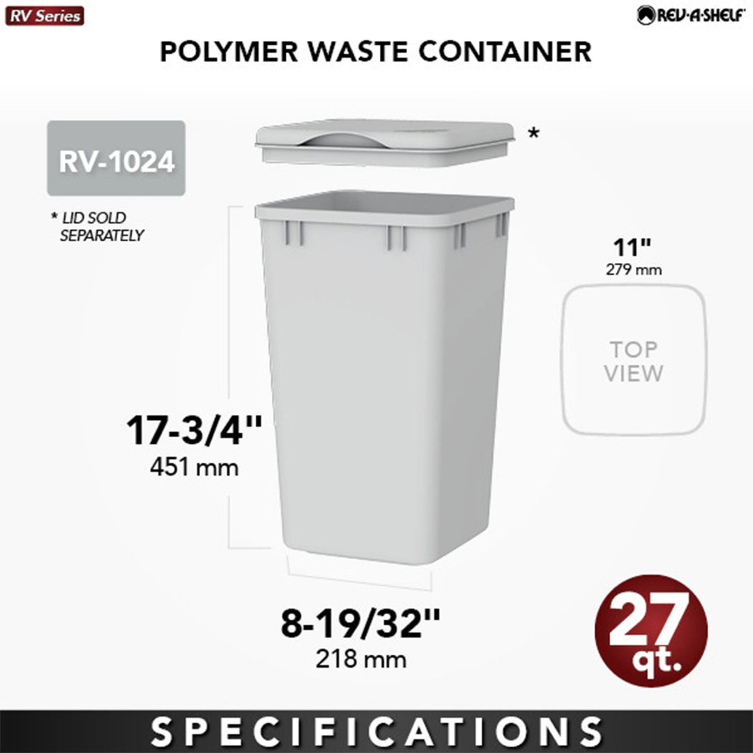 Rev-A-Shelf Polymer Replacement 27 qt. Trash Bin, White, 2 Pack, RV-1024-11-2