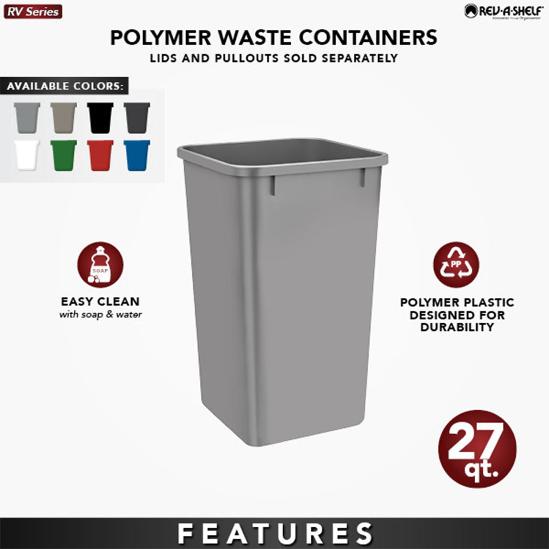 Rev-A-Shelf Polymer Replacement 27 qt. Trash Bin, Gray, 2 Pack, RV-1024-13-2