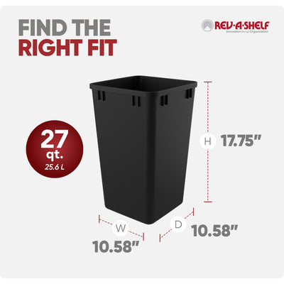 Rev-A-Shelf Polymer Replacement 27 qt. Trash Bin, Black, 2 Pack, RV-1024-18-2