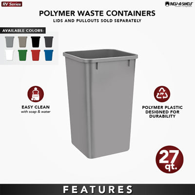 Rev-A-Shelf Polymer Replacement 27 Quart Trash Bin, Black, 2 Pack, RV-1024-18-2