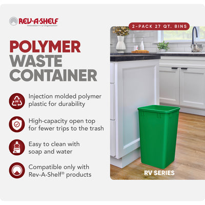 Rev-A-Shelf Polymer Replacement 27 qt. Trash Bin, Green, 2 Pack, RV-1024-19-2