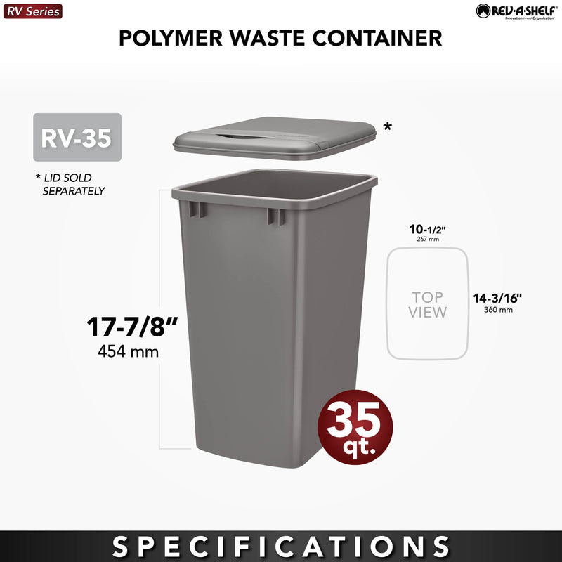 Rev-A-Shelf Polymer Replacement 35 Quart Trash Bin, Silver, 2 Pack, RV-35-17-2