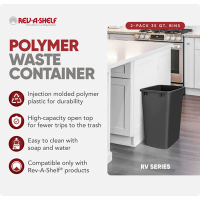 Rev-A-Shelf Polymer Replacement 35 qt. Trash Bin, Black, 2 Pack, RV-35-18-2