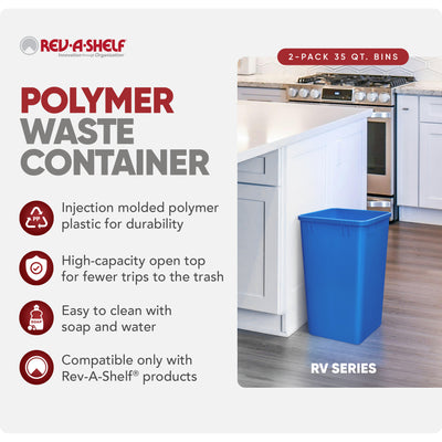 Rev-A-Shelf Polymer Replacement 35 qt. Trash Bin, Blue, 2 Pack, RV-35-22-2