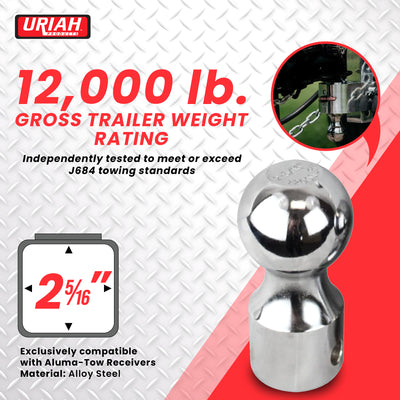 Aluma-Tow 2 5/16 Inch Powder Coated Hitch Ball Replacement, Chrome Plated Steel - VMInnovations