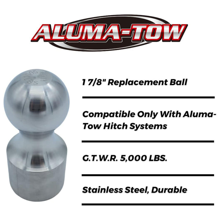 Aluma-Tow 1 7/8 Inch Powder Coated Hitch Ball Replacement, Chrome Plated Steel