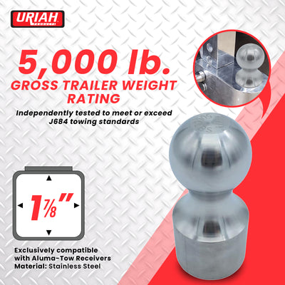 Aluma-Tow 1 7/8 Inch Powder Coated Hitch Ball Replacement, Chrome Plated Steel - VMInnovations