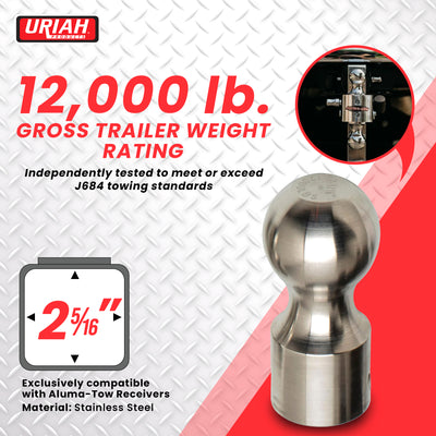 Aluma-Tow 2 5/16 Inch Powder Coated Hitch Ball, Stainless Steel (Open Box) - VMInnovations