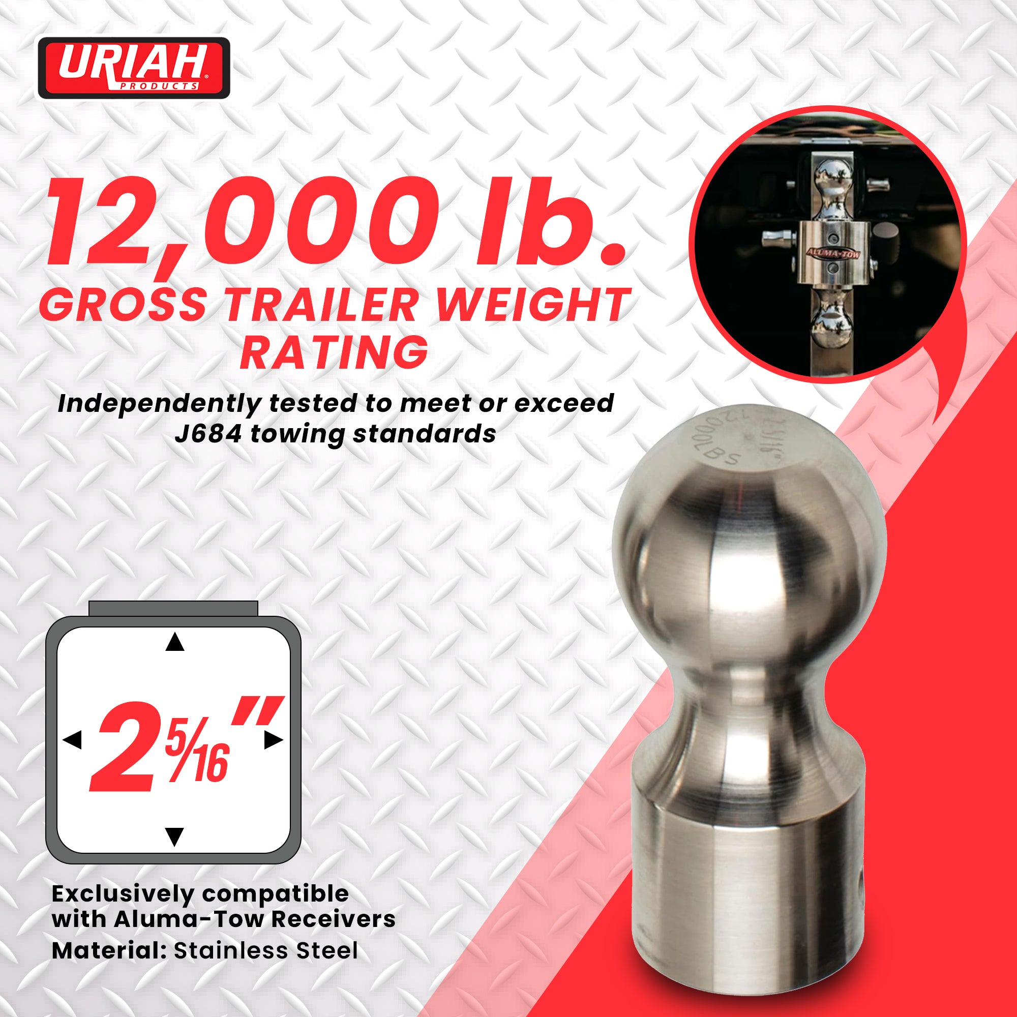 Aluma-Tow 2 5/16 Inch Powder Coated Hitch Ball, Stainless Steel (Open Box) - VMInnovations