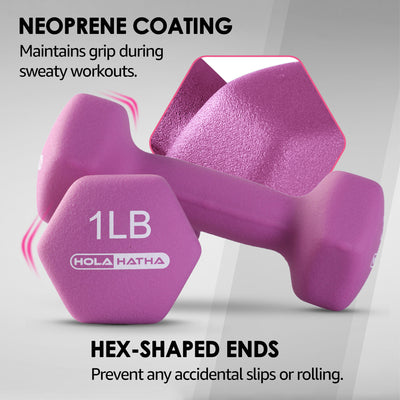 HolaHatha 1, 2 and 3 lb Neoprene Dumbbell Strength Training Weight Set with Rack