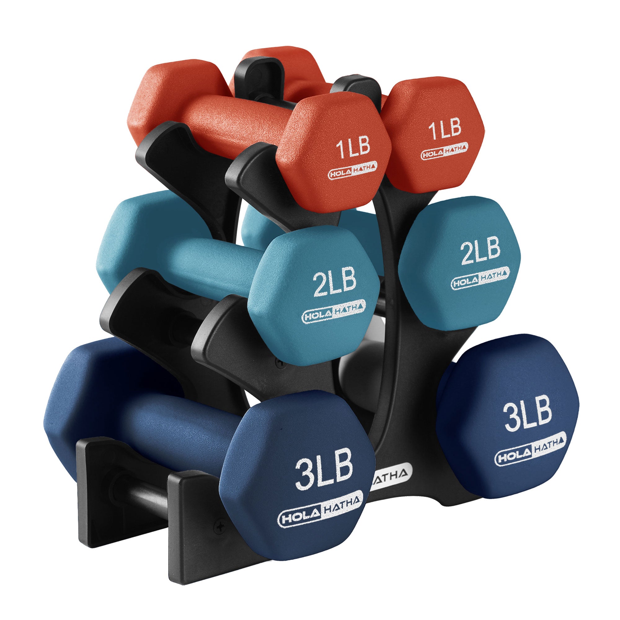 HolaHatha 1, 2 & 3 lb Neoprene Dumbbell Weight Set with Rack (Used) - VMInnovations