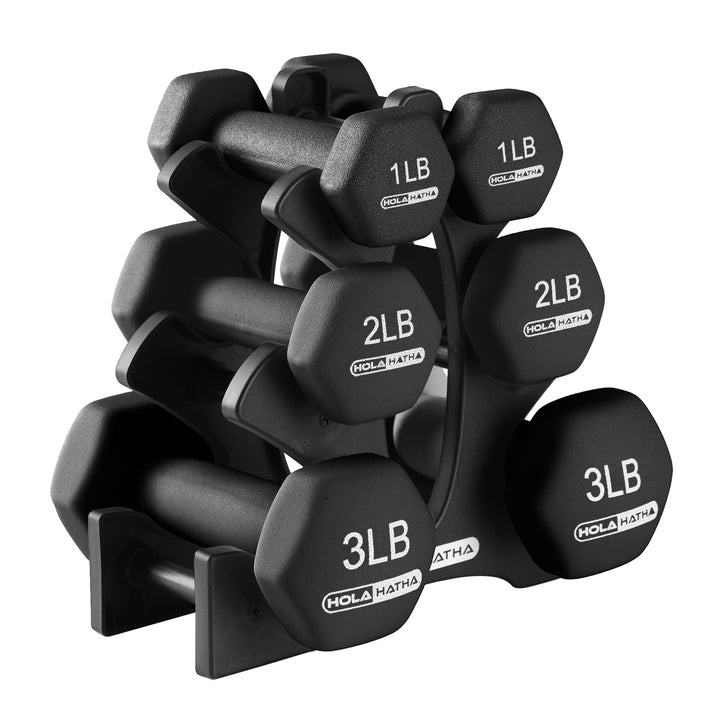 HolaHatha 1, 2 & 3lb Neoprene Dumbbell Training Weight Set w/Rack(Open Box)