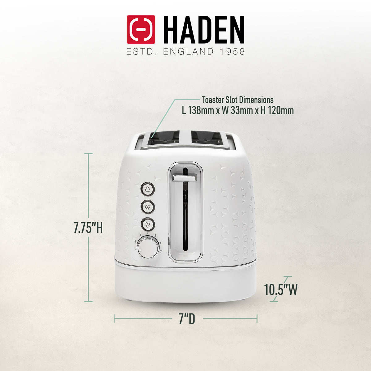 Haden Starbeck 2 Slice Wide Slot Stainless Steel Toaster, White & Chrome