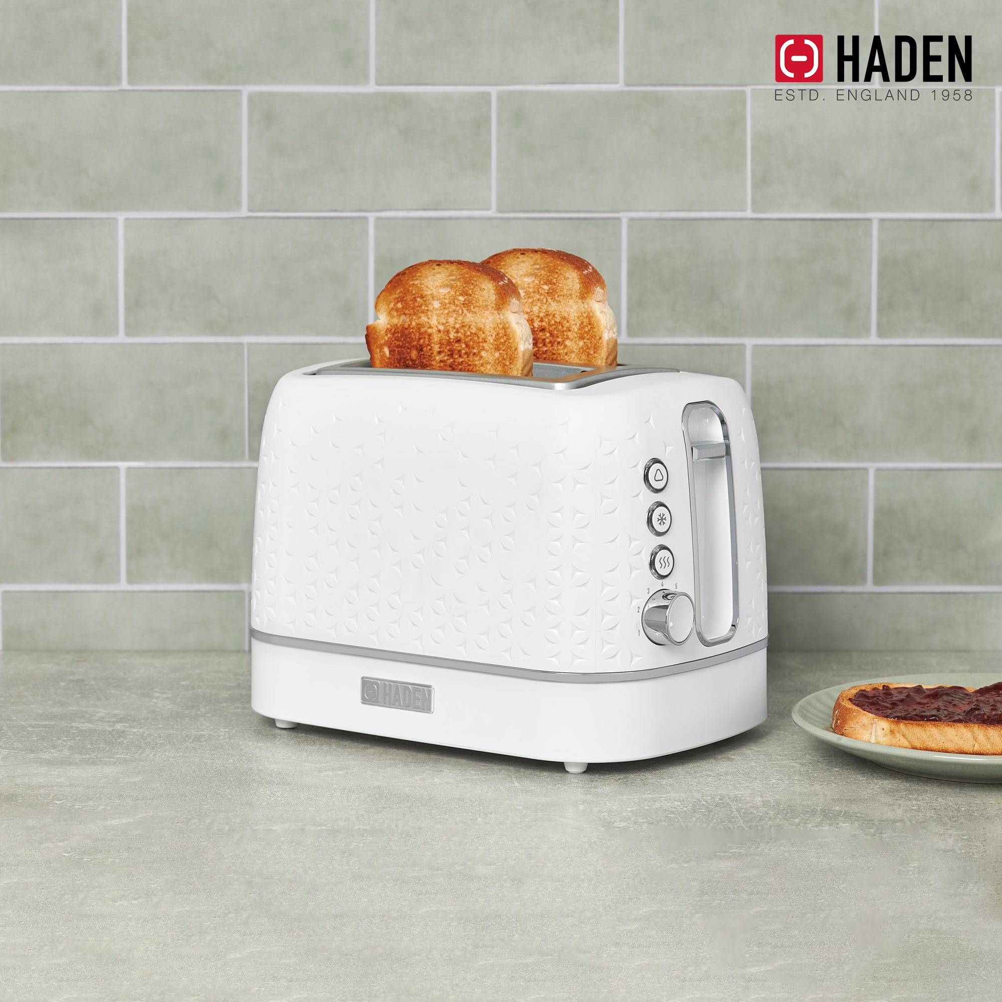 Haden 2 Slice Wide Slot Stainless Steel Toaster, White & Chrome(Open Box) - VMInnovations