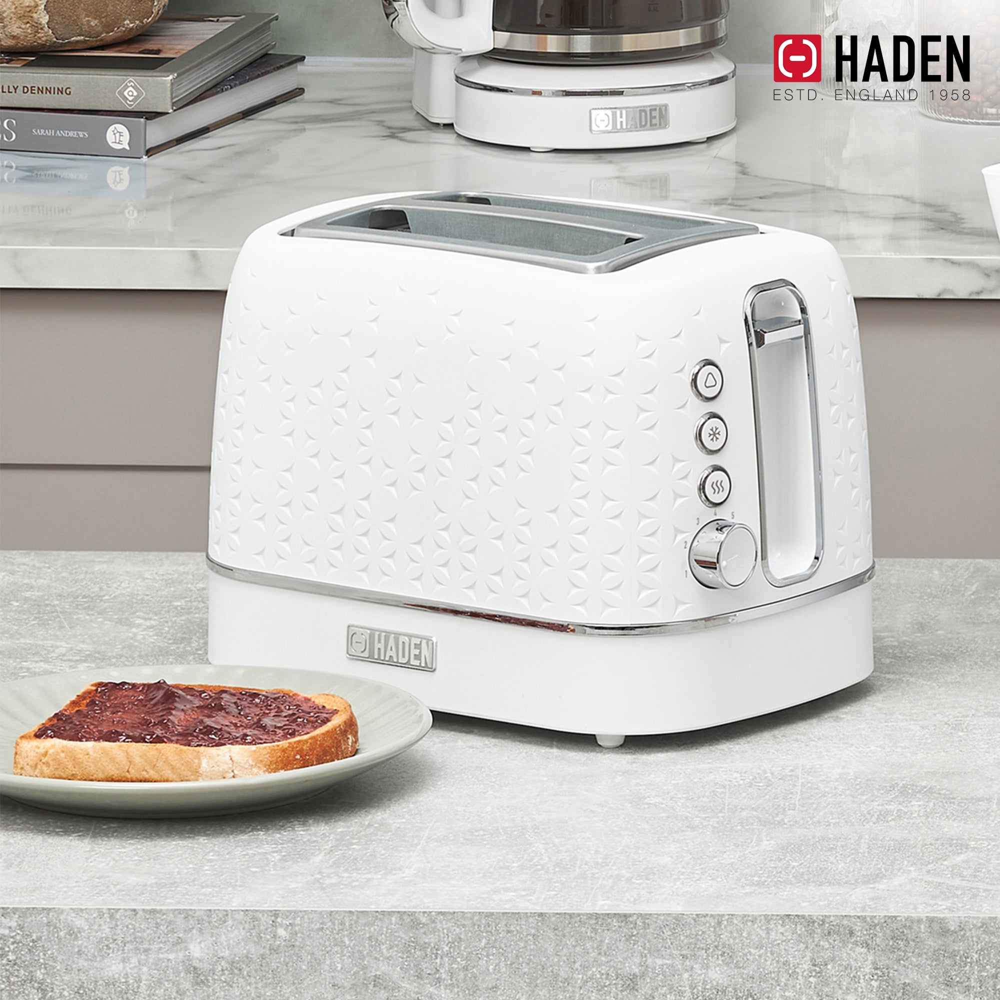 Haden 2 Slice Wide Slot Stainless Steel Toaster, White & Chrome(Open Box) - VMInnovations