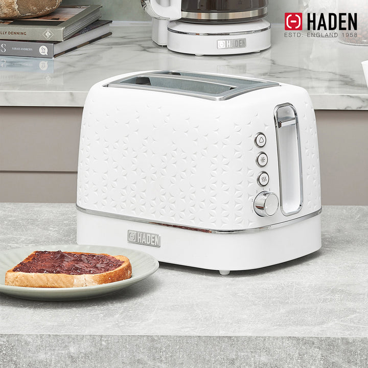 Haden 2 Slice Wide Slot Stainless Steel Toaster, White & Chrome(Open Box)