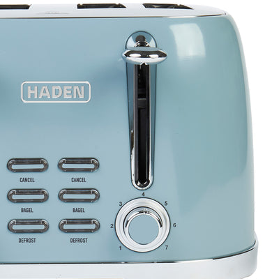 Haden Stainless Steel 4 Slice Toaster with Extra Wide Slots, Sky Blue (Open Box) - VMInnovations