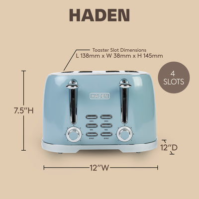 Haden Stainless Steel 4 Slice Toaster with Extra Wide Slots, Sky Blue (Open Box) - VMInnovations
