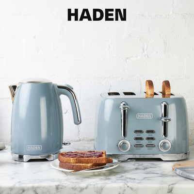 Haden Stainless Steel 4 Slice Toaster with Extra Wide Slots, Sky Blue (Open Box) - VMInnovations