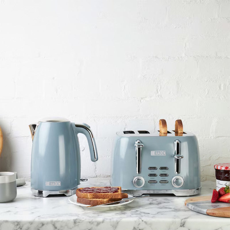 Haden Brighton Stainless Steel 4 Slice Toaster with Extra Wide Slots, Sky Blue